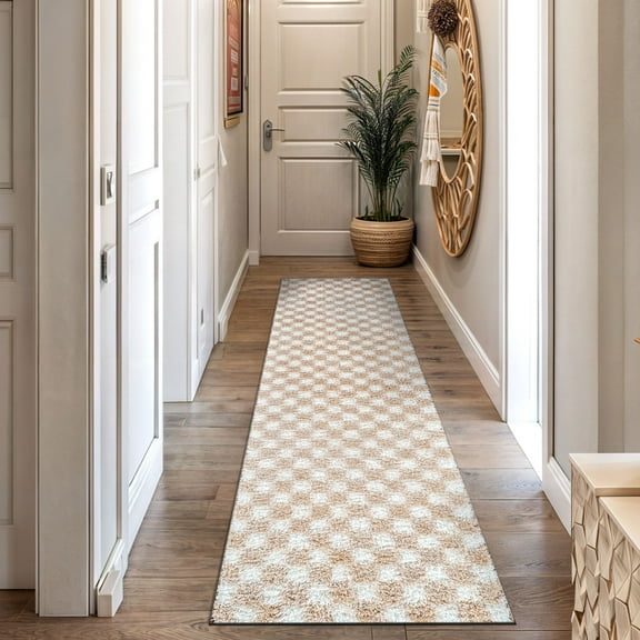 World Rug Gallery Block Shag Rug – Perfect for Living Room, Bedroom, or Entryway – Medium Pile, Soft Feel – Beige - BEIGE 2'3"x8'