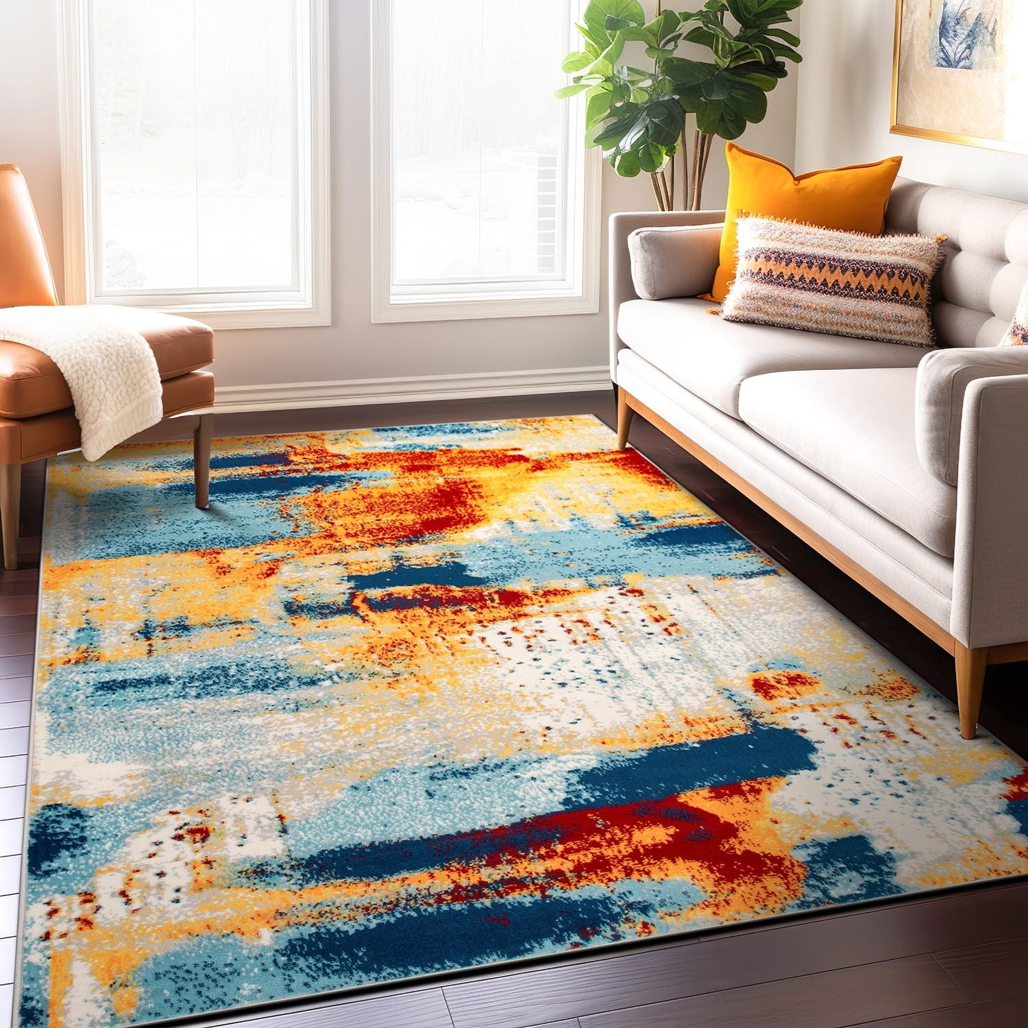 Bohemian Abstract Multi-Color 5' x 7' Washable Area Rug