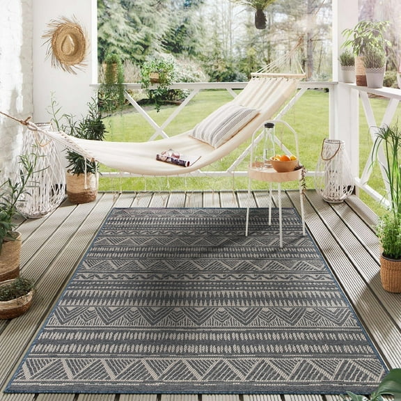 World Rug Gallery Bohemian Geometric Indoor/Outdoor Area Rug - Blue 5' x 7'