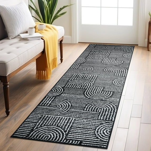 World Rug Gallery Bohemian Stipre Arch Design Area Rug - BLACK 2'x7'