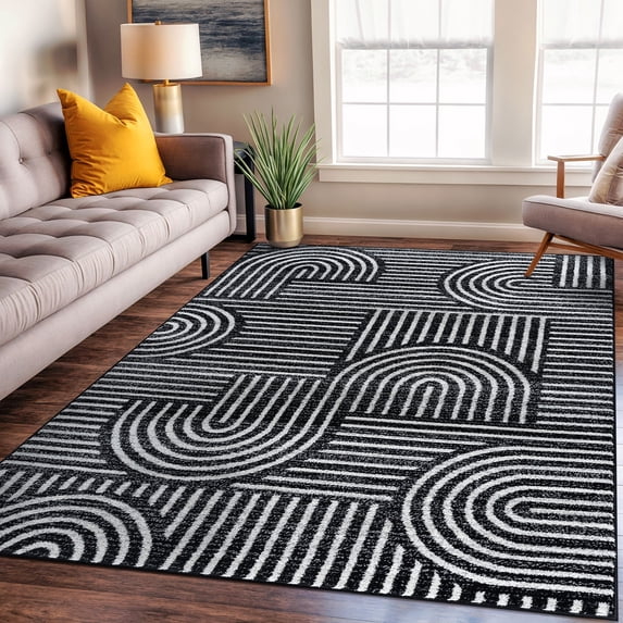 World Rug Gallery Bohemian Stipre Arch Design Area Rug - BLACK 5' X 7'