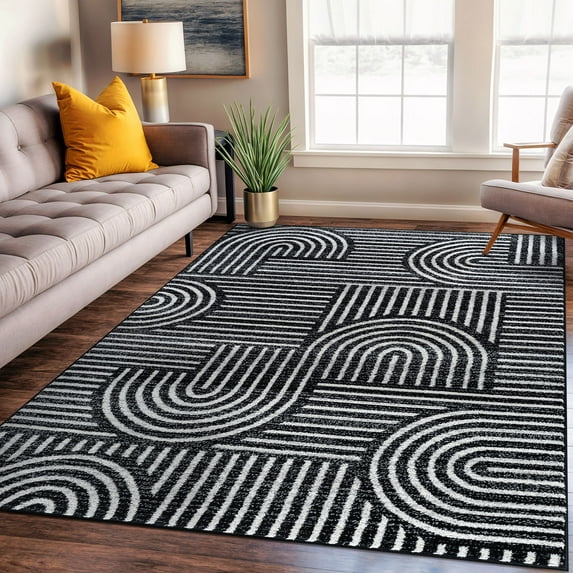 World Rug Gallery Bohemian Stipre Arch Design Area Rug - BLACK 7' 10" x 10'