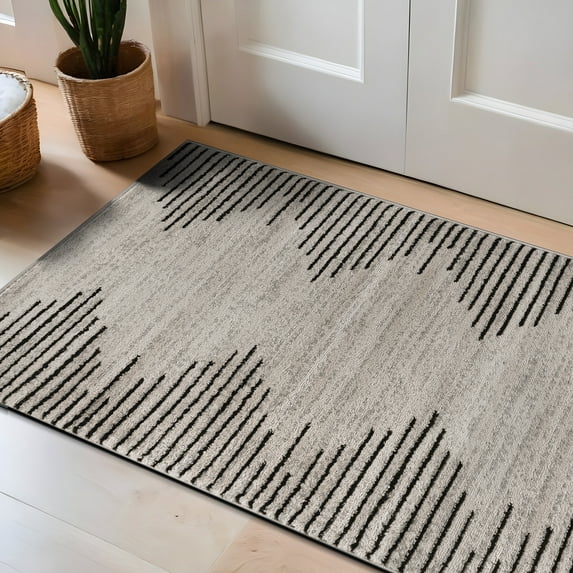 World Rug Gallery Door Mat Bohemian Stripe Jute Rug Carpets for Living Room Rugs for Sale - CREAM 2'x3'