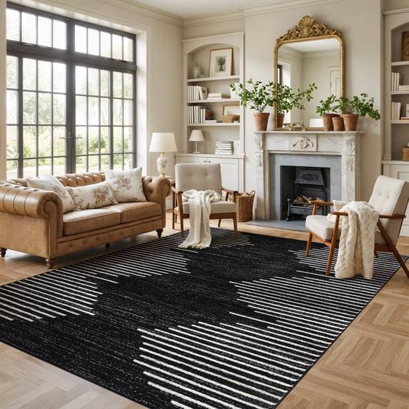 World Rug Gallery Bohemian Stripe Area Rug - BLACK 7'10"x10'