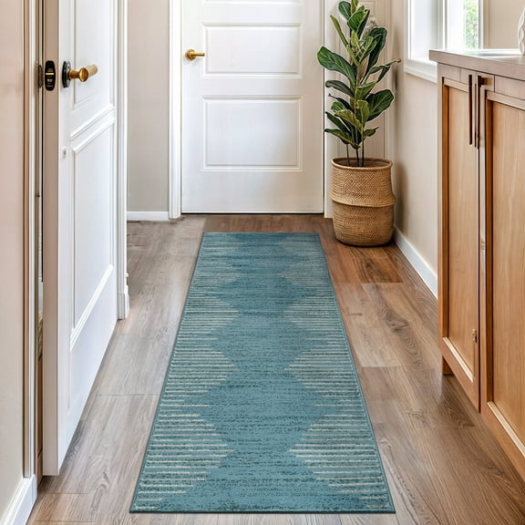 World Rug Gallery Bohemian Stripe Area Rug - BLUE 2'x7'
