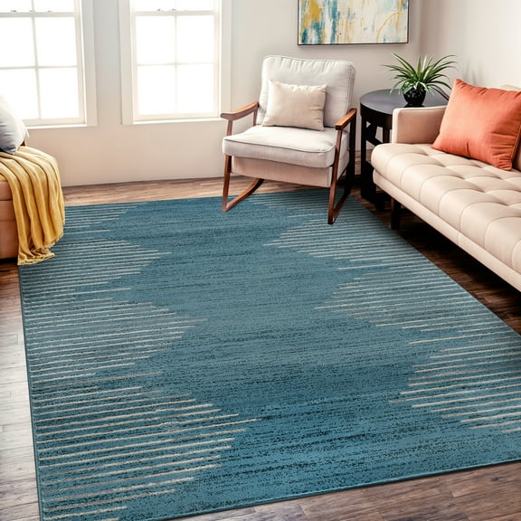 World Rug Gallery Bohemian Stripe Area Rug - BLUE 5'x7'