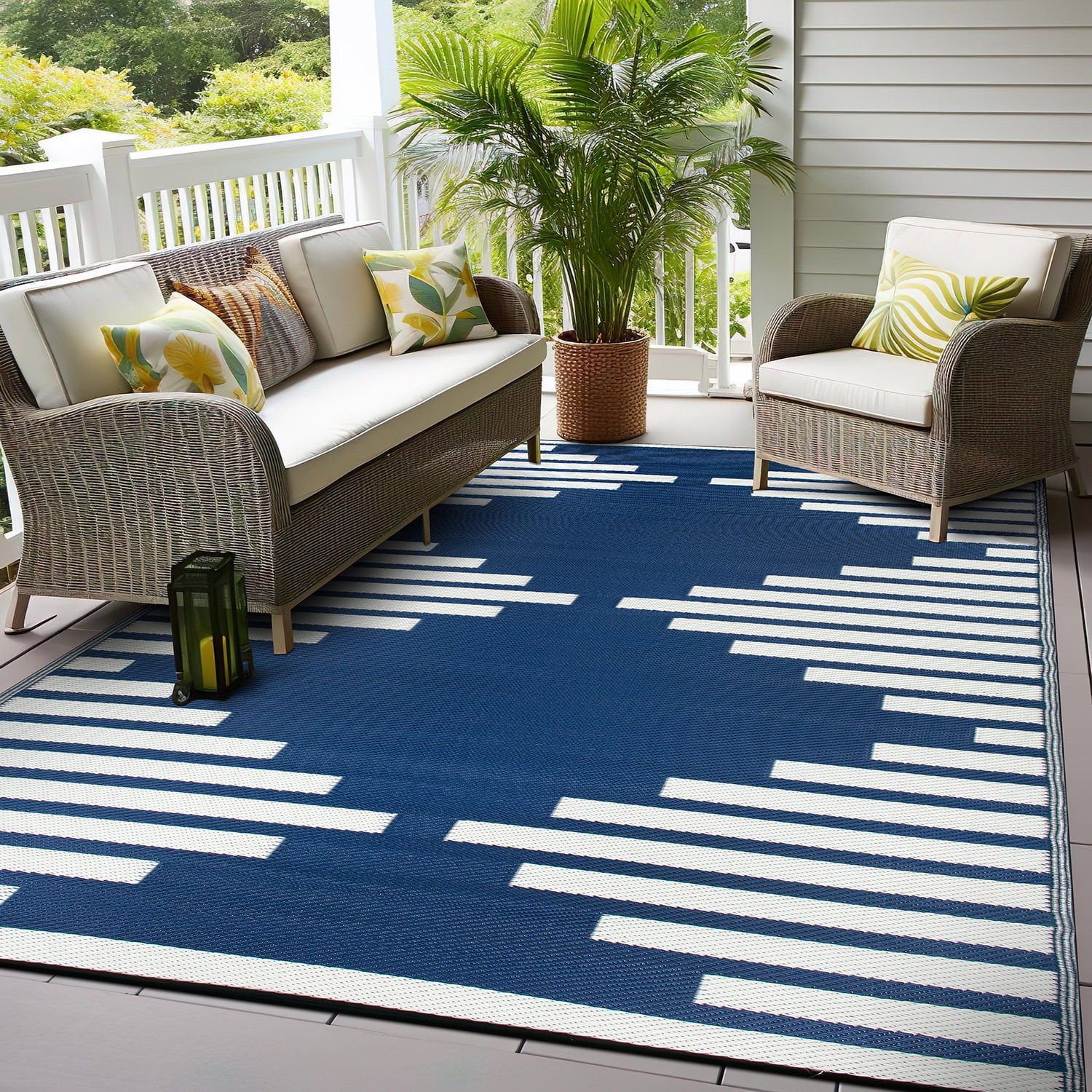 World Rug Gallery Bohemian Stripe Diamond Reversible Recycled Plastic ...