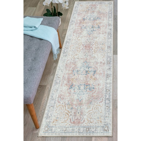 World Rug Gallery Bohemian Transitional Machine Washable 2'6"x10' Rust Runner Rug