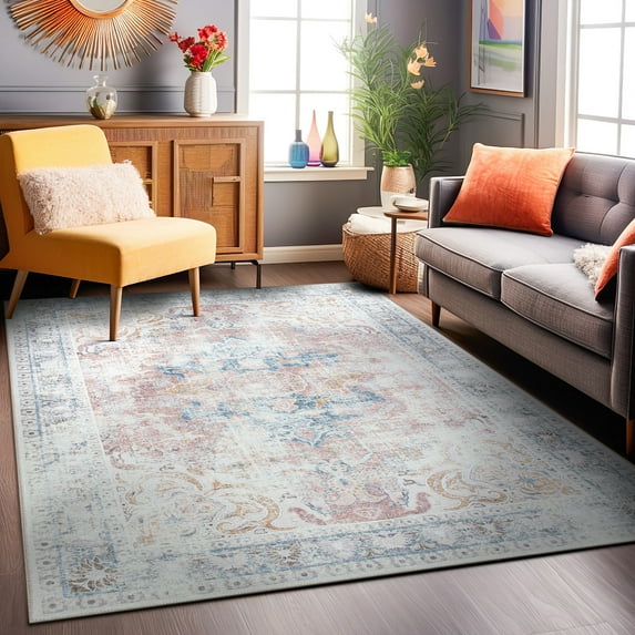 World Rug Gallery Bohemian Transitional Machine Washable 3'3"x5' Rust Area Rug