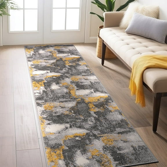 World Rug Gallery Brighton Modern Abstract Area Rug - Yellow 2'x7'
