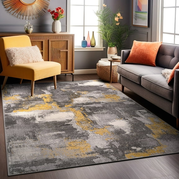 World Rug Gallery Brighton Modern Abstract Area Rug - Yellow 7'10"x10'