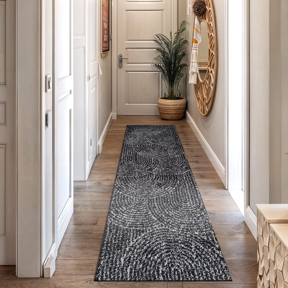 World Rug Gallery Circles Arch  Shag Rug – Durable & Soft for High-Traffic Areas – Anthracite Dark Gray – Kid Friendly - ANTHRACITE 2'3"x8'