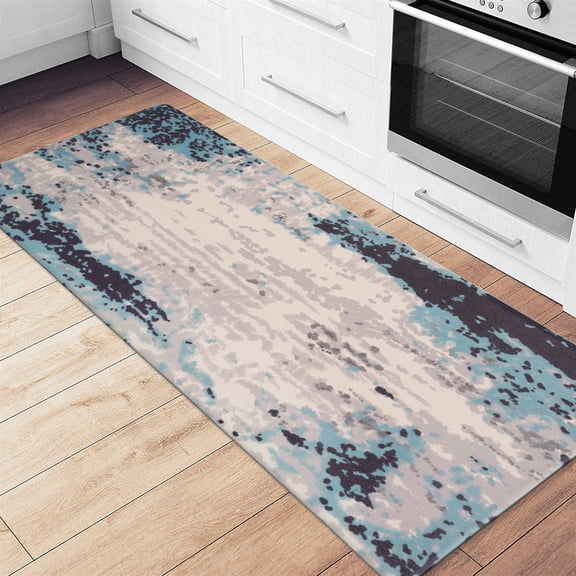 World Rug Gallery Contemporary Abstract Anti Fatigue Kitchen, Laundry Room, Comfort Indoor Mat, Door Mat - Blue 18"x47"