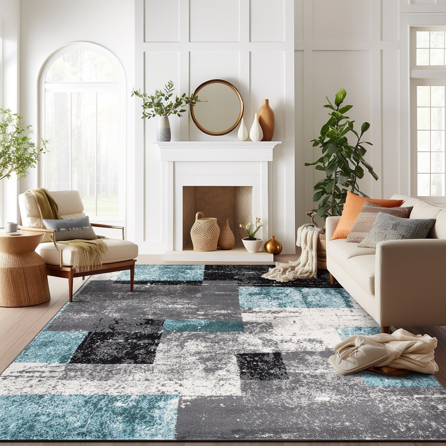 Blue and Gray Synthetic Reversible Geometric 5' x 7' Area Rug
