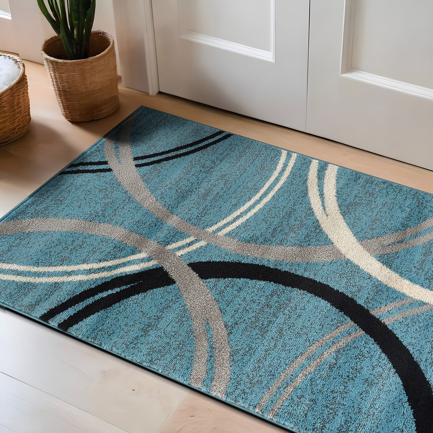 Blue Abstract Circles Design Synthetic Area Rug 2'7"x4'