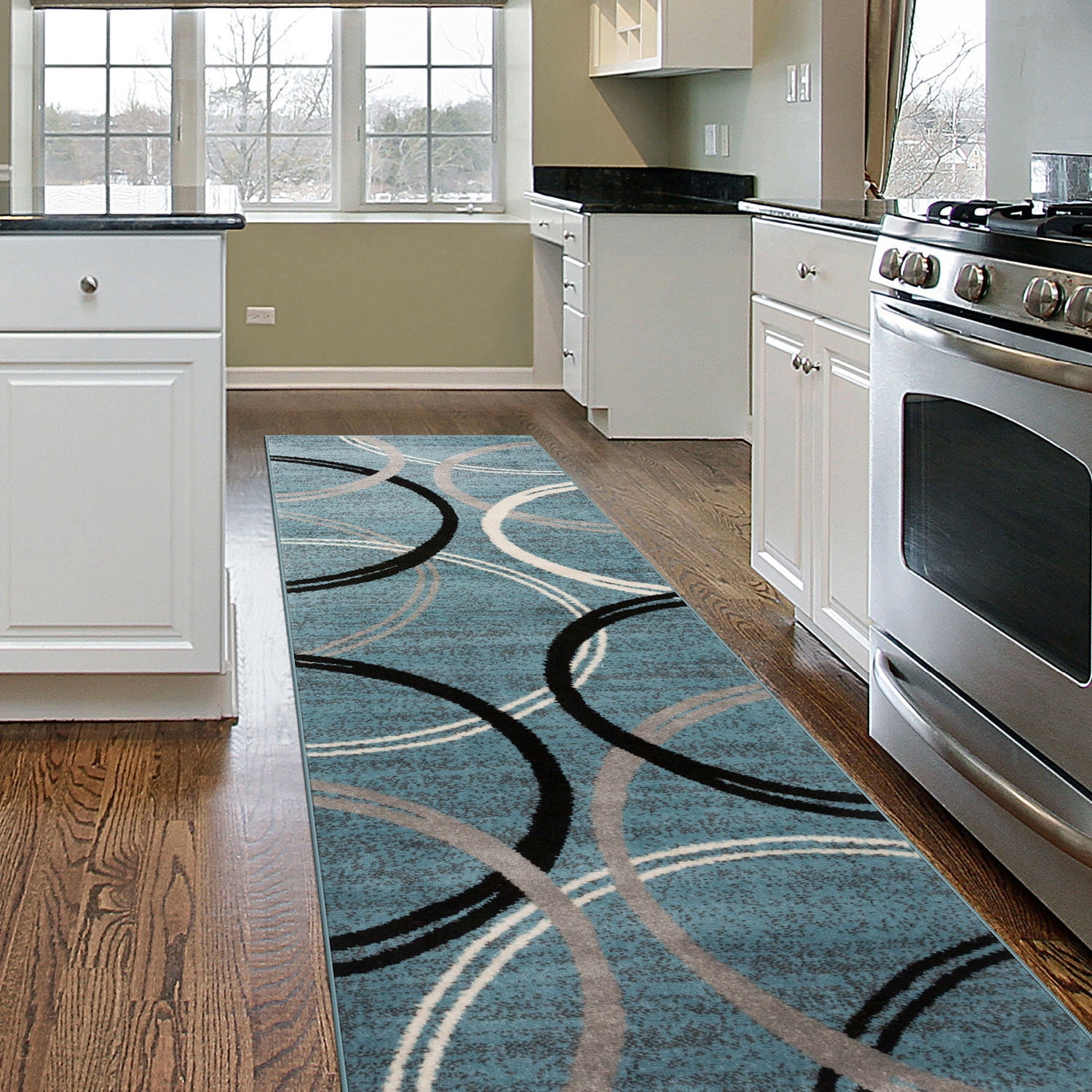 Blue Abstract Synthetic Easy Care Area Rug