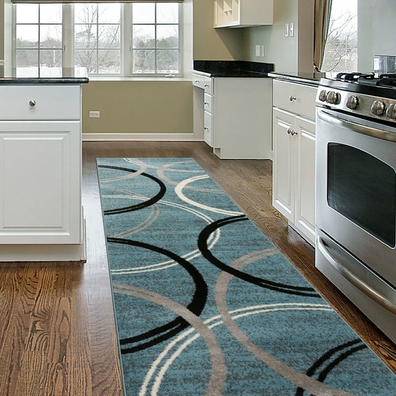 World Rug Gallery Contemporary Abstract Circles Design Blue 2' x 7' Indoor Runner Rug