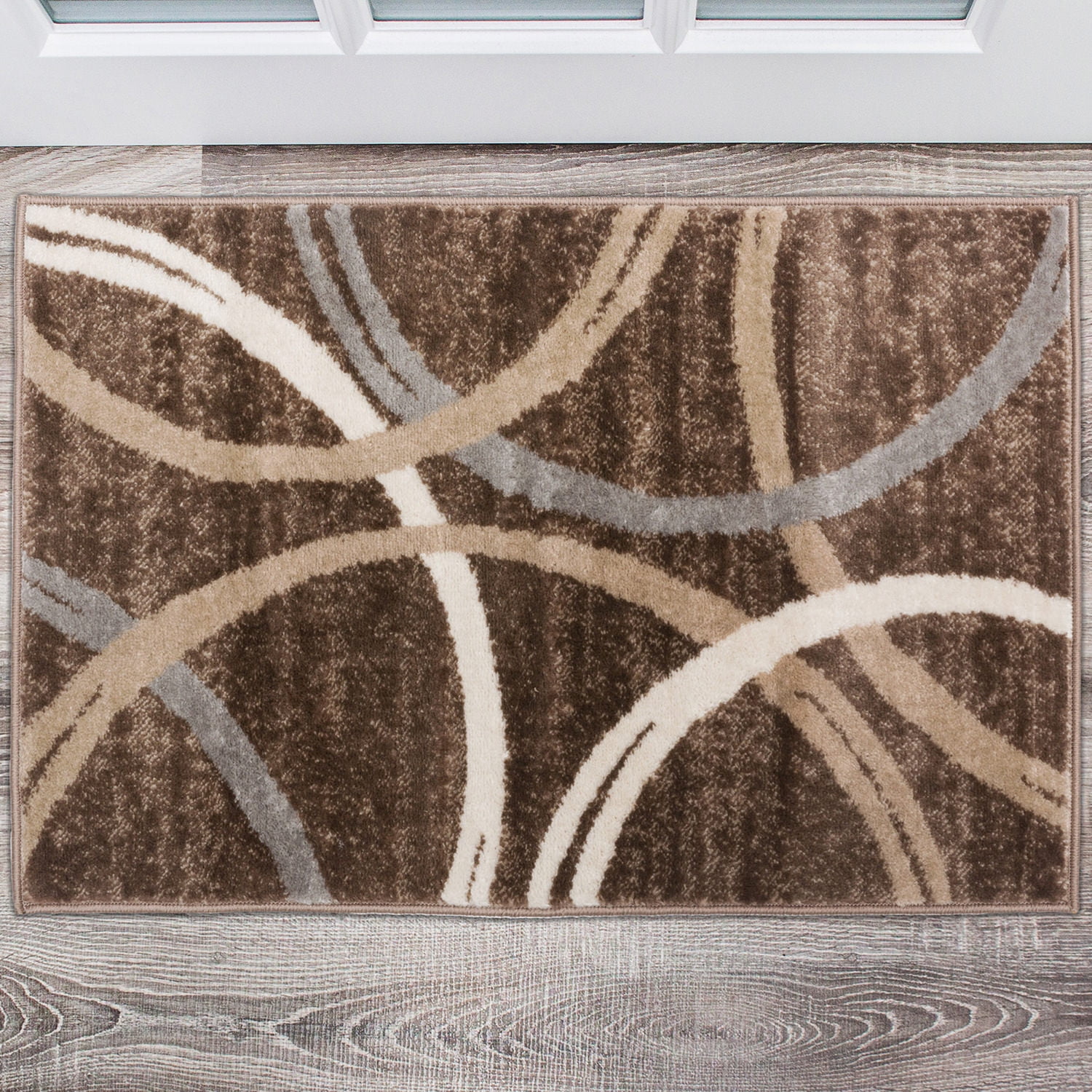 Brown Abstract Circles Design 2' x 3' Area Rug