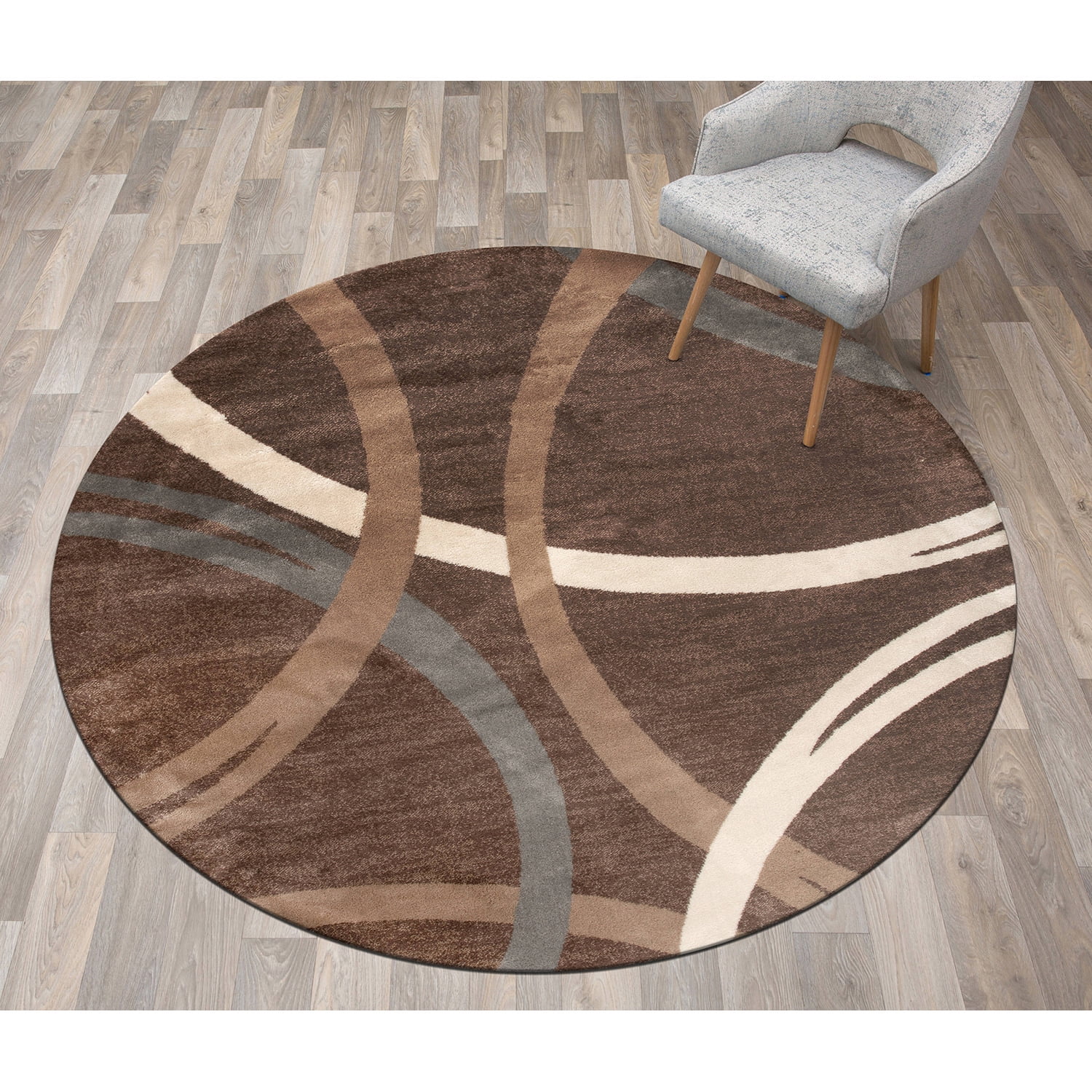 78" Brown Abstract Synthetic Round Washable Area Rug