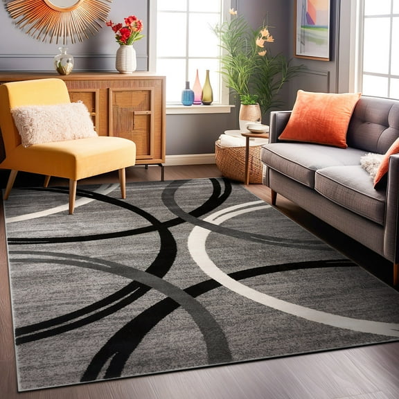 World Rug Gallery Contemporary Abstract Circles Design Gray 5'3" x 7'3" Area Rug