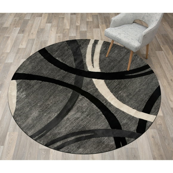 World Rug Gallery Contemporary Abstract Circles Design Gray 6'6" Round Area Rug