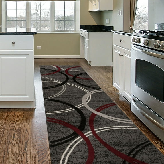 World Rug Gallery Contemporary Abstract Circles Design Red 2' x 7' Runner Rug