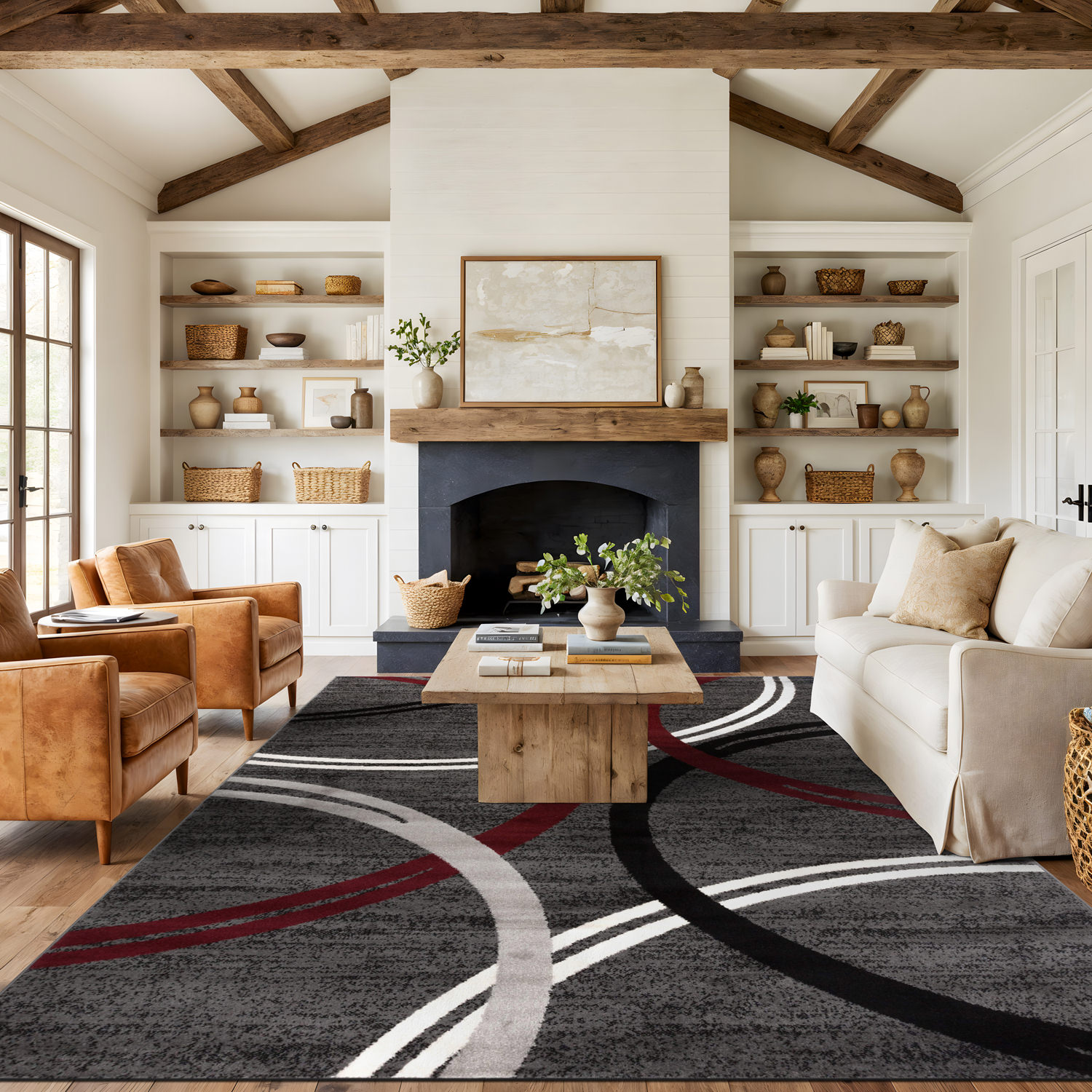 World Rug Gallery Modern Living Room Abstract Circles Design Red Area ...