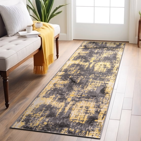 World Rug Gallery Contemporary Abstract Design Area Rug - Yellow 2'x7'
