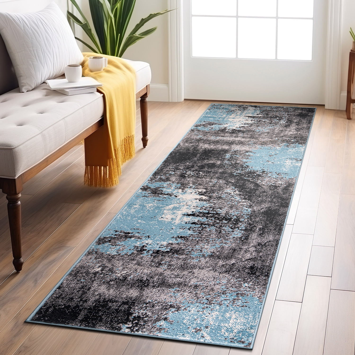 World Rug Gallery Contemporary Abstract Splash Area Rug - Blue 2'x7 ...