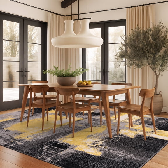 World Rug Gallery Contemporary Abstract Watercolor Indoor Area Rug, Low Pile, Yellow, 7'10" x 10'