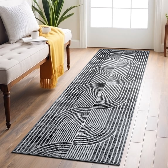 World Rug Gallery Contemporary Arch Knot Design Area Rug - BLACK 2'x7'