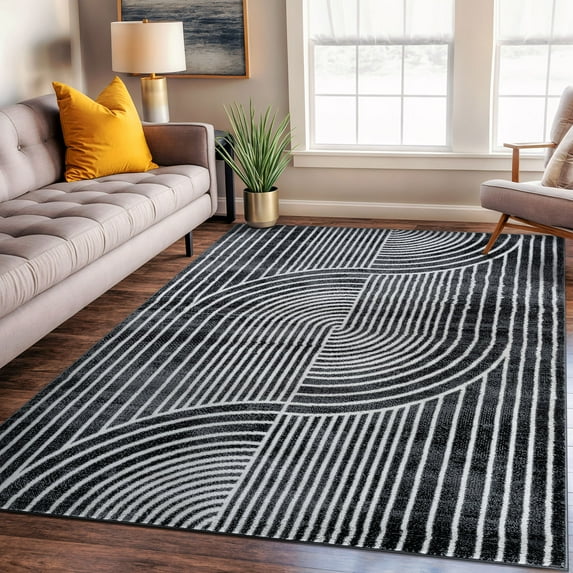 World Rug Gallery Contemporary Arch Knot Design Area Rug - BLACK 5' X 7'