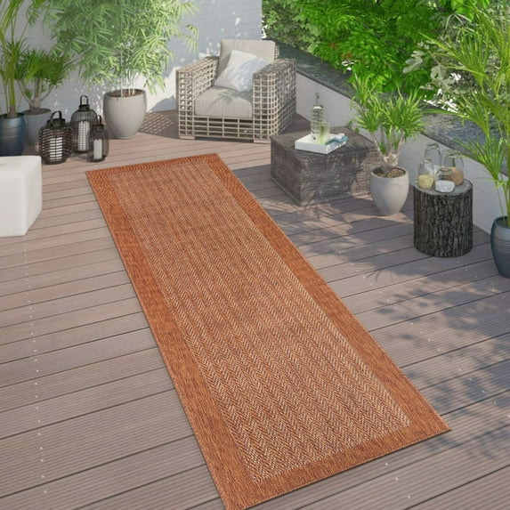World Rug Gallery Contemporary Bordered Weather Resistant Reversible Indoor/Outdoor Area Rug - YELLOW 2'x7'