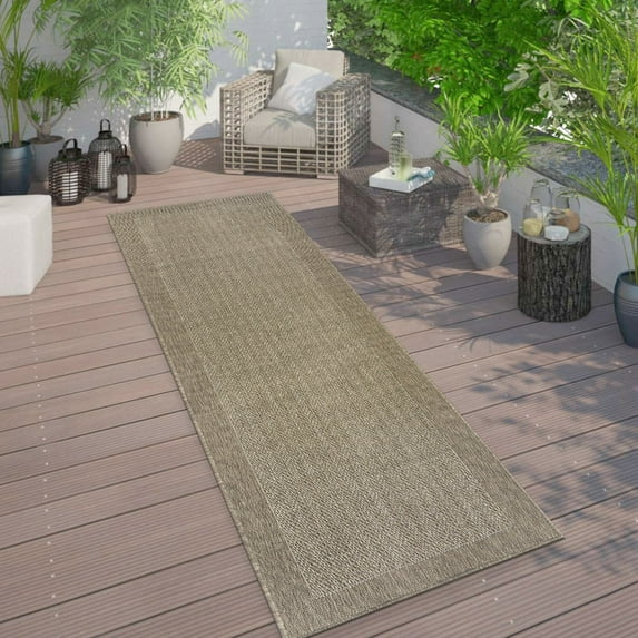 World Rug Gallery Contemporary Bordered Weather Resistant Reversible Indoor/Outdoor Area Rug - BEIGE 2'x7'