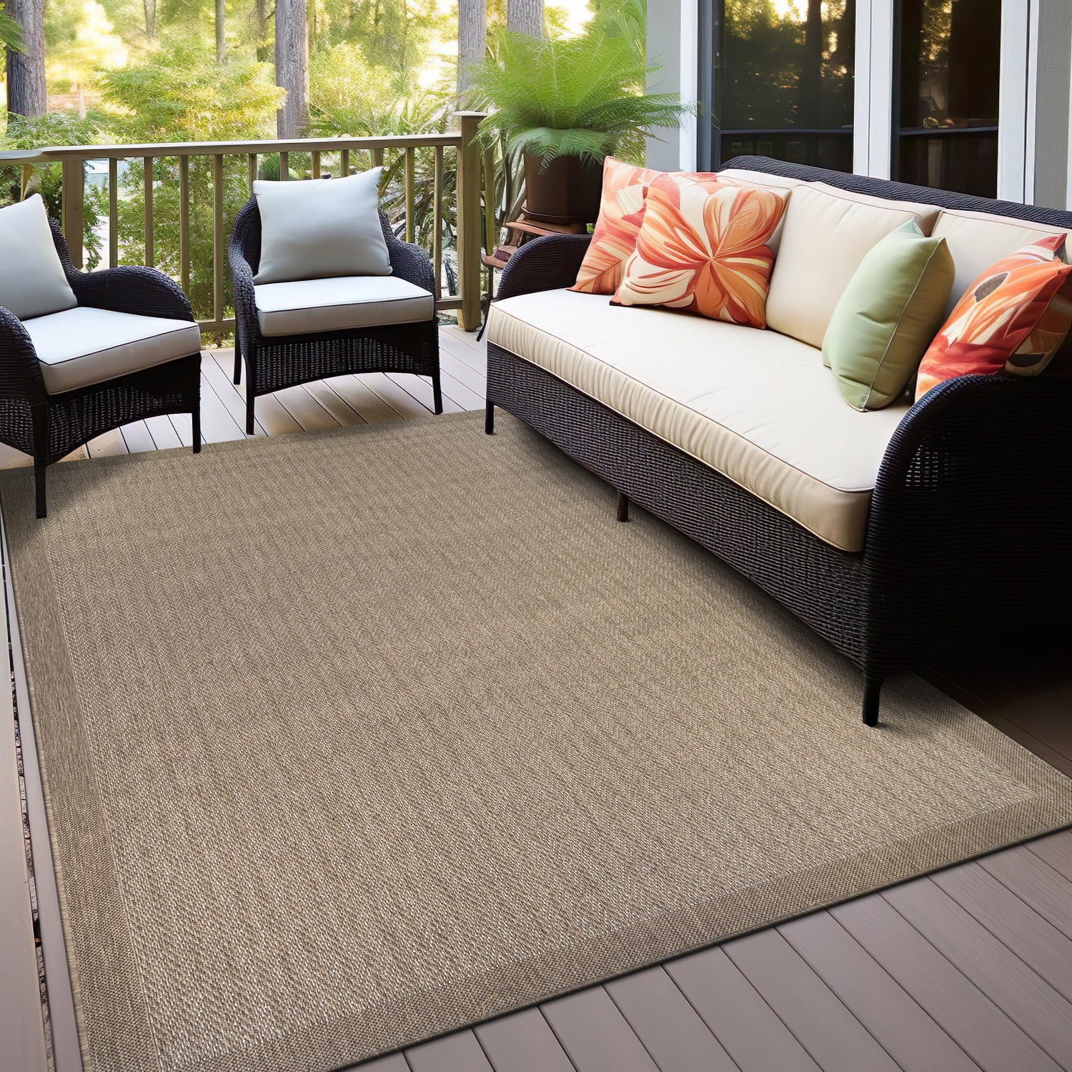 World Rug Gallery Contemporary Bordered Weather Resistant Reversible Indoor/Outdoor Area Rug - YELLOW 5'x7'