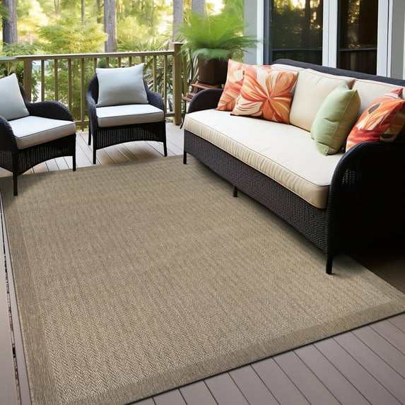 World Rug Gallery Contemporary Bordered Weather Resistant Reversible Indoor/Outdoor Area Rug - YELLOW 5'x7'