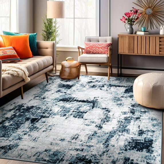 World Rug Gallery Contemporary Chic Abstract Design Area Rug - BLUE 5'x7'