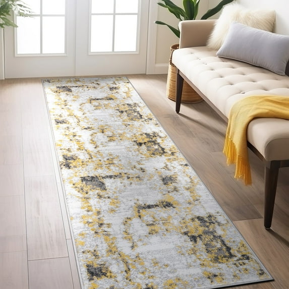 World Rug Gallery Contemporary Chic Abstract Design Area Rug - YELLOW 2'x7'
