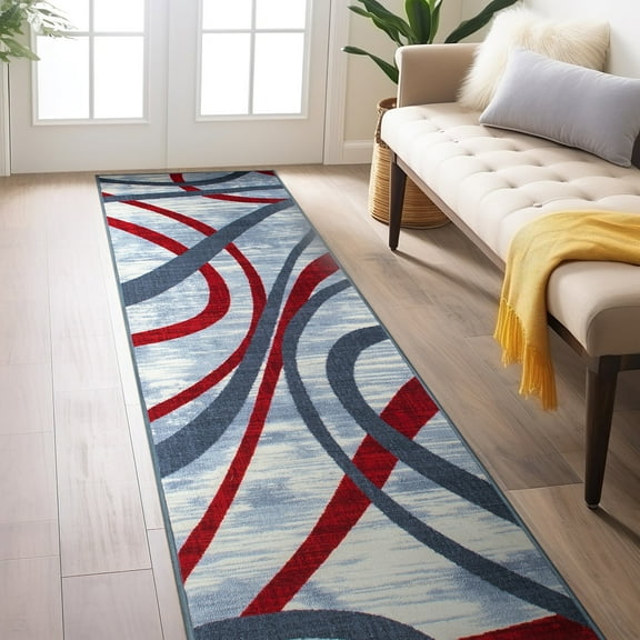 World Rug Gallery Contemporary Distressed Abstract Lines Non Slip Area Rug - RED 2'x7'