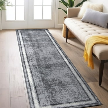 World Rug Gallery Contemporary Distressed Bordered Area Rug - Gray 2'x7'