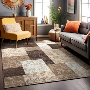 World Rug Gallery Contemporary Distressed Boxes Area Rug - Brown 7'10"x10'