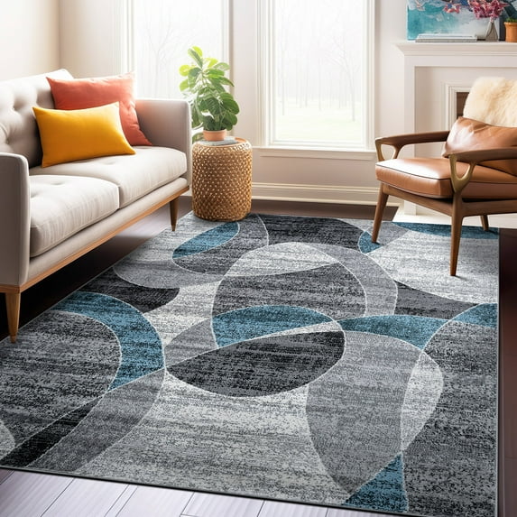 World Rug Gallery Contemporary Distressed Circle Area Rug - BLUE 7' 10" x 10'