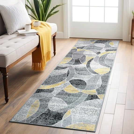 World Rug Gallery Contemporary Distressed Circle Area Rug - YELLOW 2'x7'