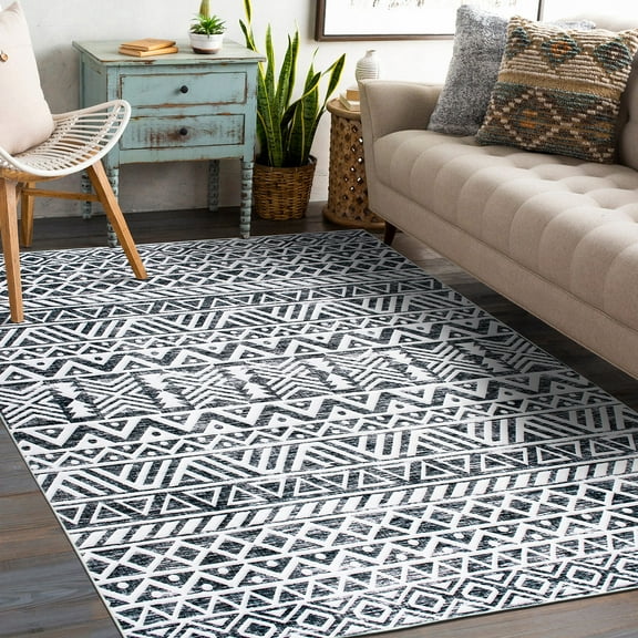 World Rug Gallery  Contemporary Distressed Geometric Machine Washable Area Rug 5'x7' Living Room,Kitchen,Bedroom 5' x 8',6' Runner Indoor Living