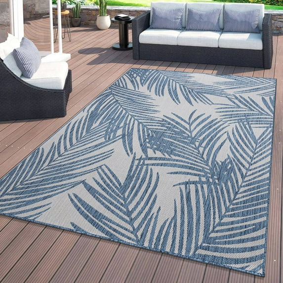 World Rug Gallery Contemporary Distressed Leaves Textured Flat Weave Indoor/Outdoor Area Rug - BLUE 7'10"X10'
