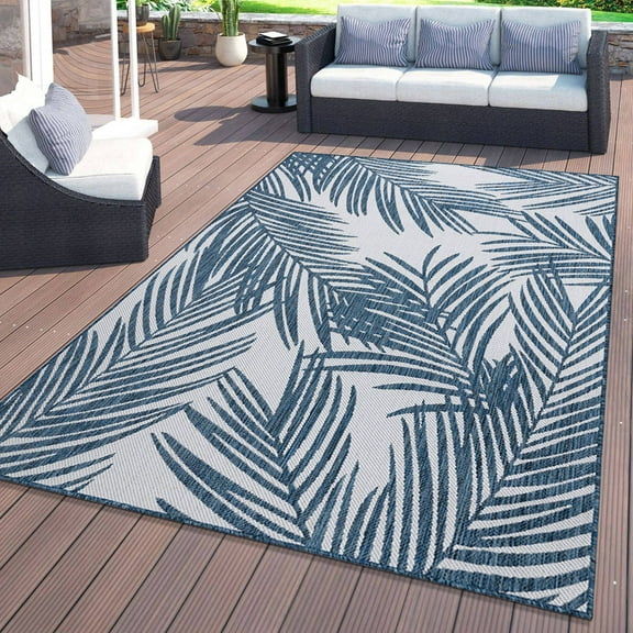 World Rug Gallery Contemporary Distressed Leaves Textured Flat Weave Indoor/Outdoor Area Rug - NAVY 5' X 7'