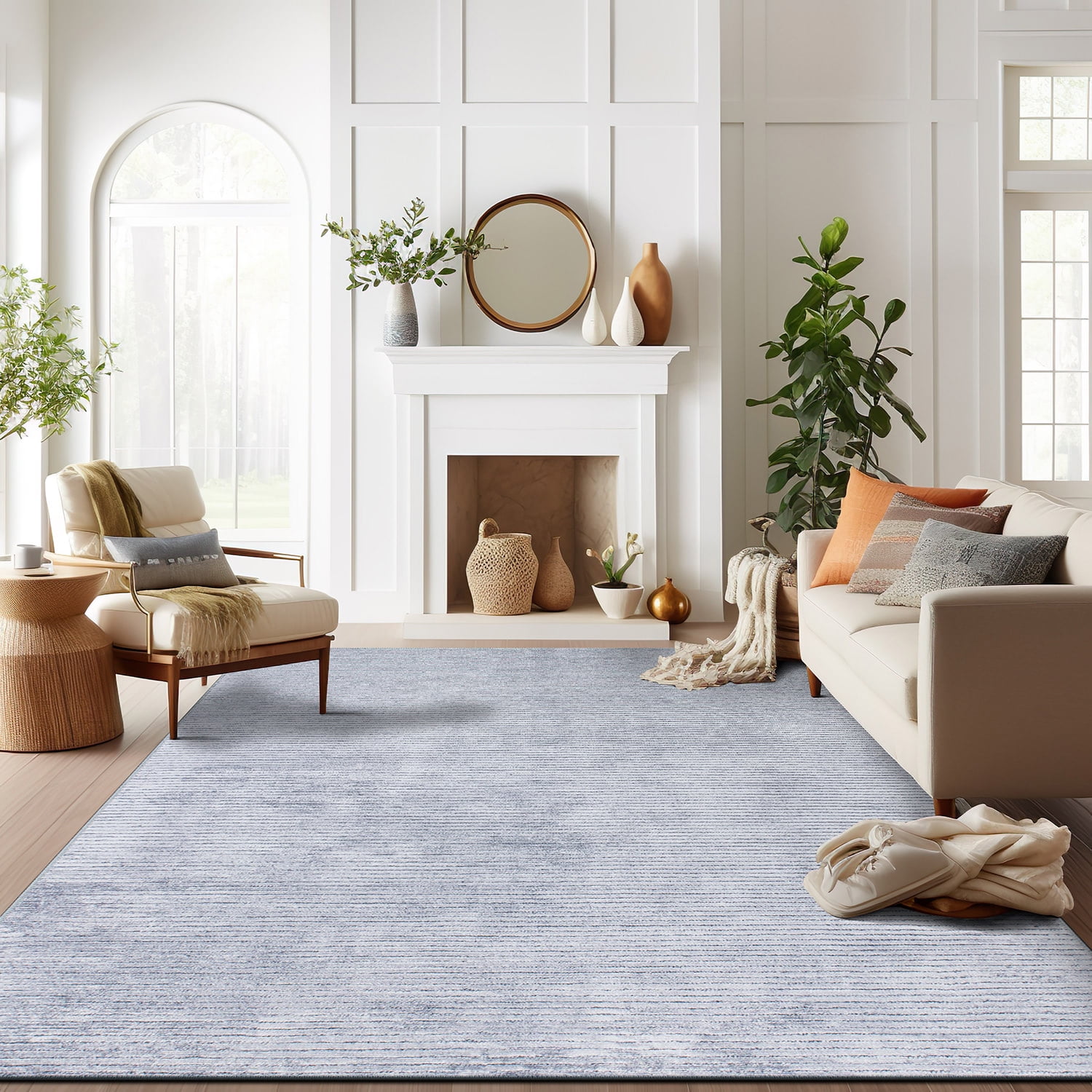 World Rug Gallery Contemporary Distressed Stripe Machine Washable 10'x14' Gray Indoor Area Rug