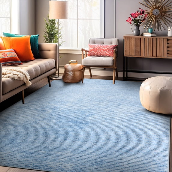 World Rug Gallery Contemporary Distressed Stripe Machine Washable 7'7"x9'6" Blue Area Rug