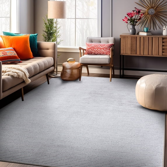 World Rug Gallery Contemporary Distressed Stripe Machine Washable 8'4"x11'6" Ivory Area Rug