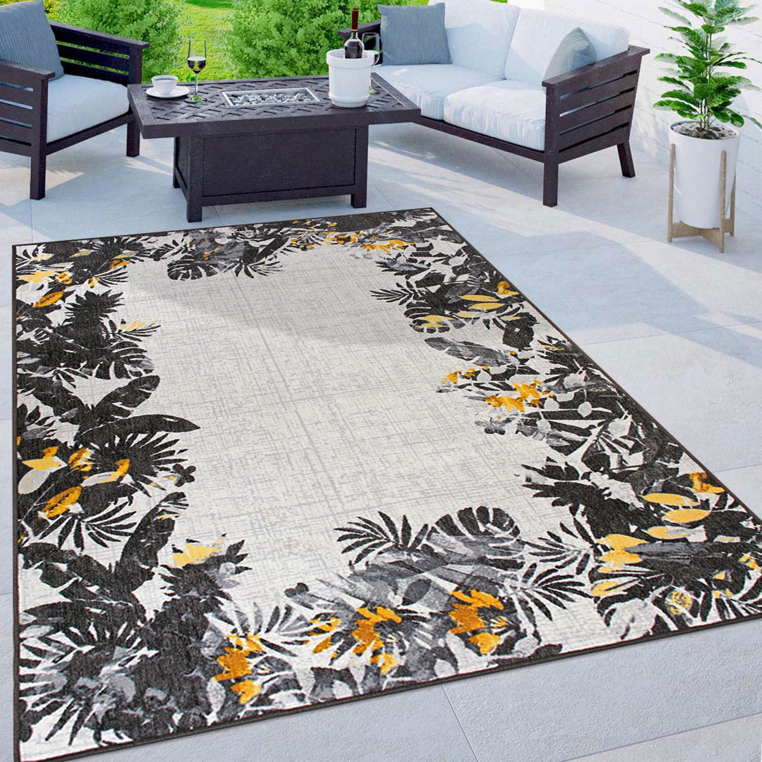 World Rug Gallery Contemporary Floral Border Indoor/Outdoor Area Rug ...